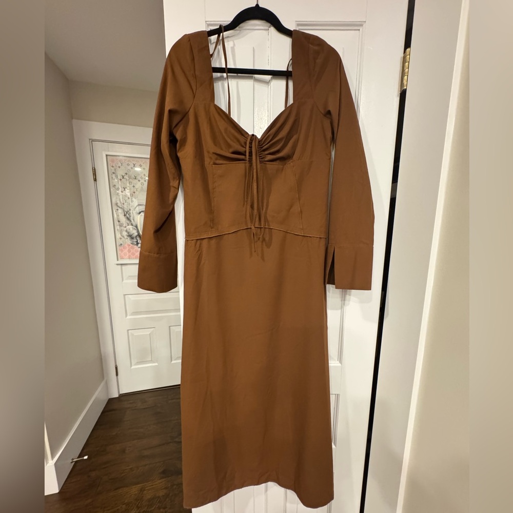 Elegant Brown Long Sleeve Dress